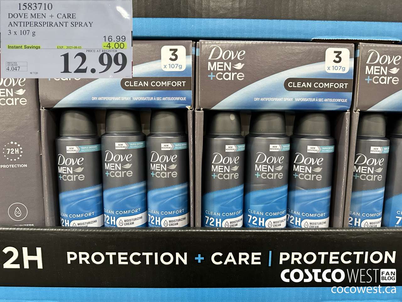 1583710 DOVE MEN + CARE ANTIPERSPIRANT SPRAY 3 x 107 g ($4.00 INSTANT SAVINGS EXPIRES ON 2025-08-03) $12.99
