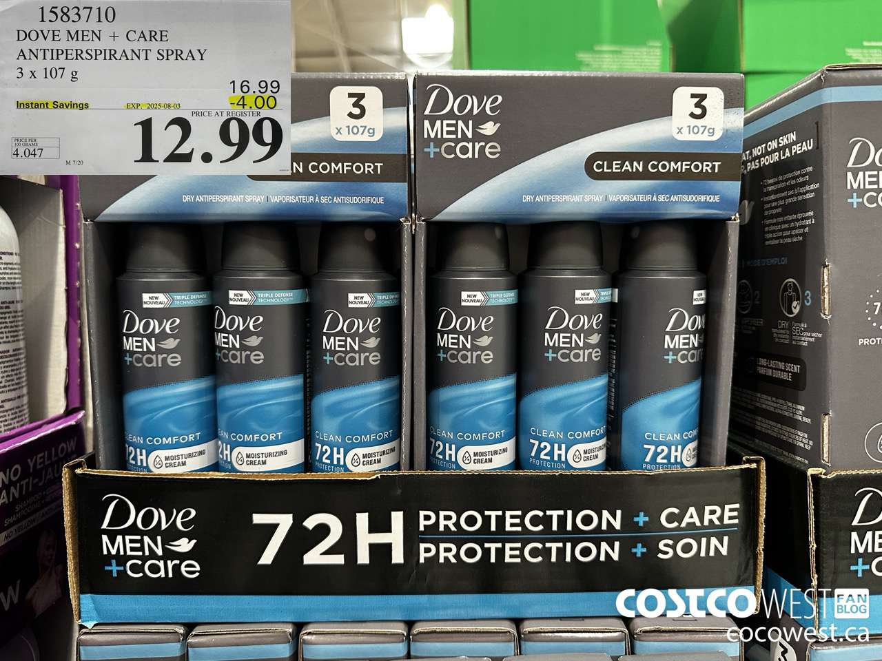 1583710 DOVE MEN + CARE ANTIPERSPIRANT SPRAY 3 x 107 g ($4.00 INSTANT SAVINGS EXPIRES ON 2025-08-03) $12.99