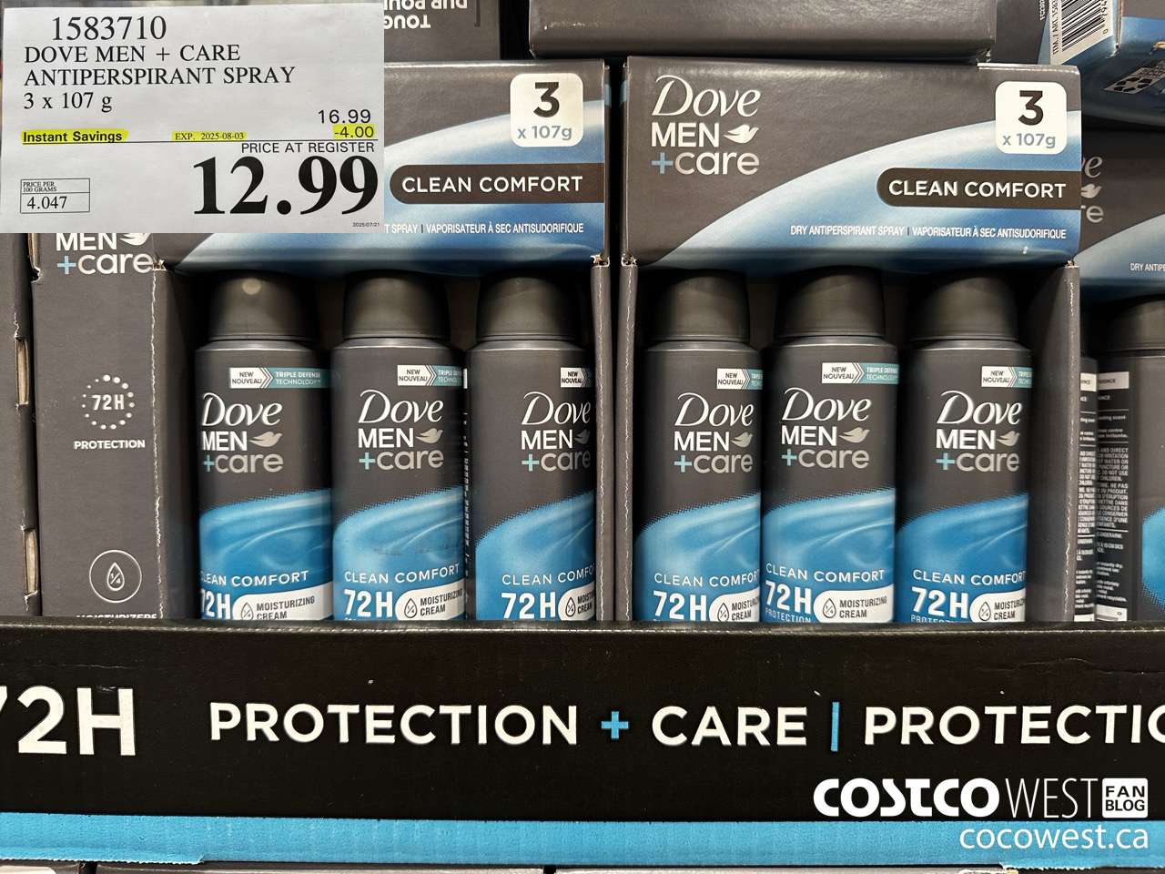 1583710 DOVE MEN + CARE ANTIPERSPIRANT SPRAY 3 x 107 g ($4.00 INSTANT SAVINGS EXPIRES ON 2025-08-03) $12.99