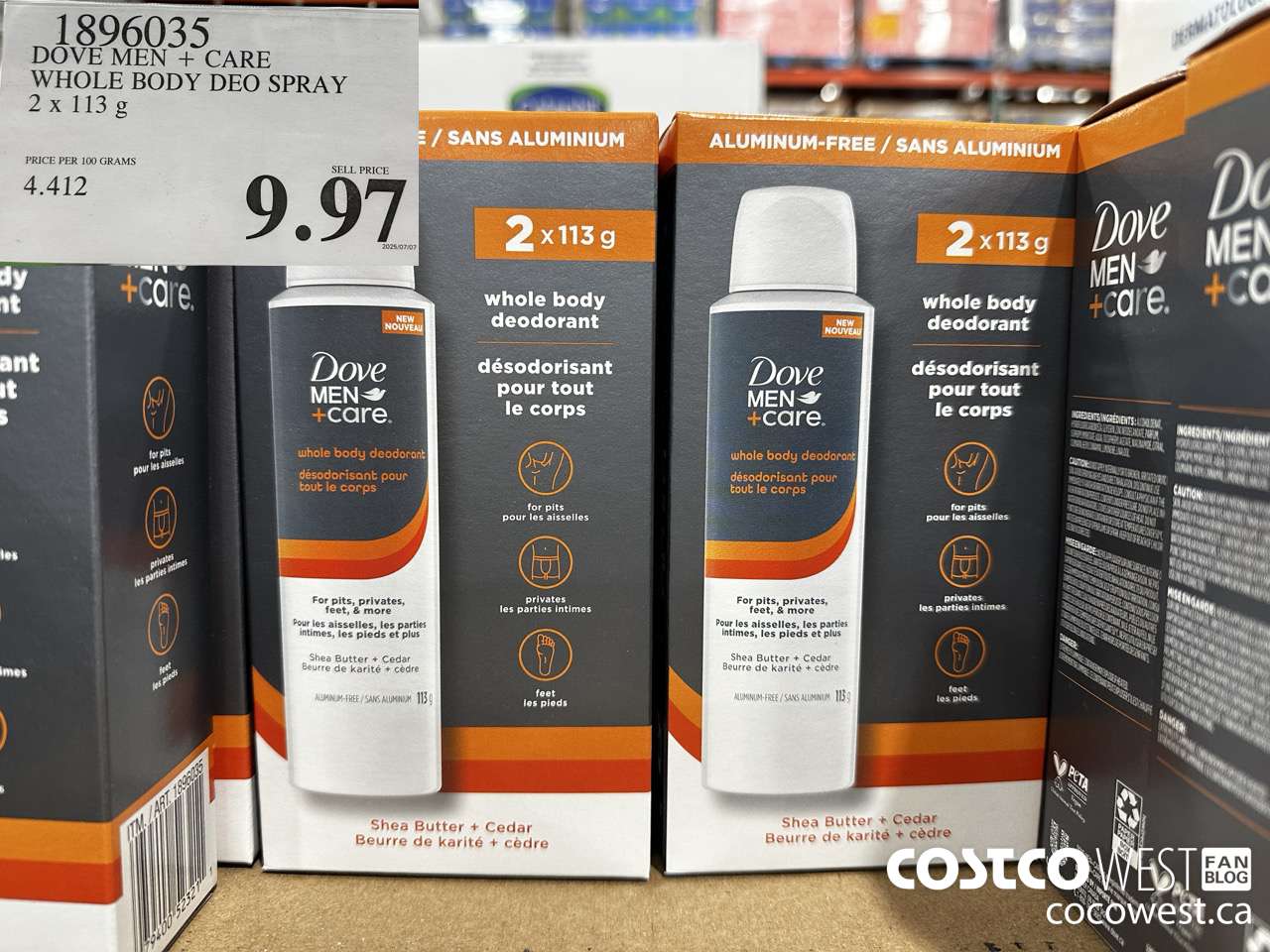 1896035 DOVE MEN + CARE WHOLE BODY DEO SPRAY 2 X 113G $9.97