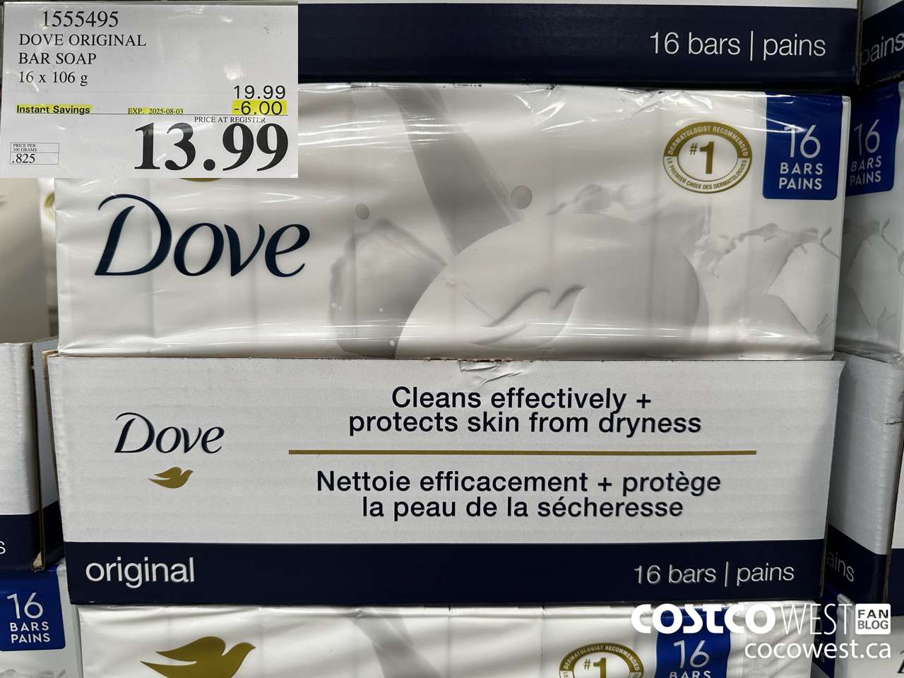 1555495 DOVE ORIGINAL BAR SOAP WHITE 16 x 106 g ($6.00 INSTANT SAVINGS EXPIRES ON 2025-08-03) $13.99