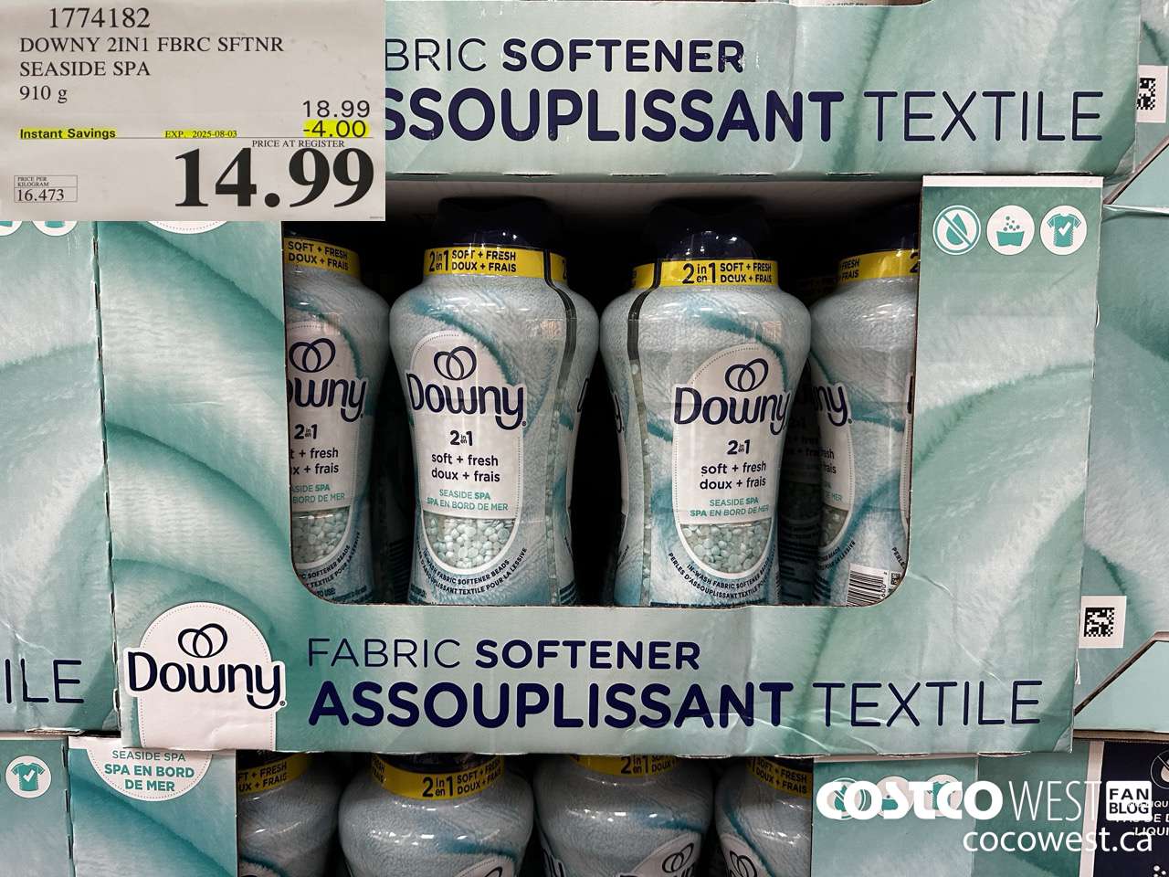 1774182 DOWNY 2IN1 FBRC SFTNR SEASIDE SPA 910G ($4.00 INSTANT SAVINGS EXPIRES ON 2025-08-03) $14.99