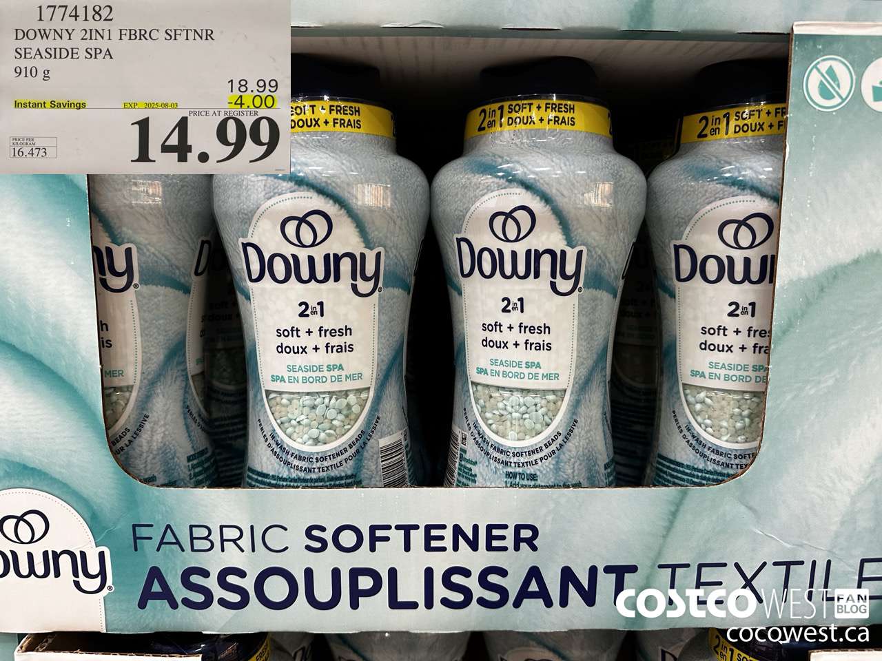 1774182 DOWNY 2IN1 FBRC SFTNR SEASIDE SPA 910G ($4.00 INSTANT SAVINGS EXPIRES ON 2025-08-03) $14.99