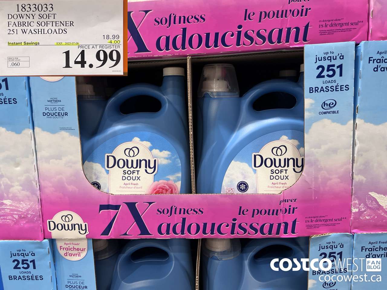 1833033 DOWNY SOFT FABRIC SOFTENER 251 WASHLOADS ($4.00 INSTANT SAVINGS EXPIRES ON 2025-07-06) $14.99