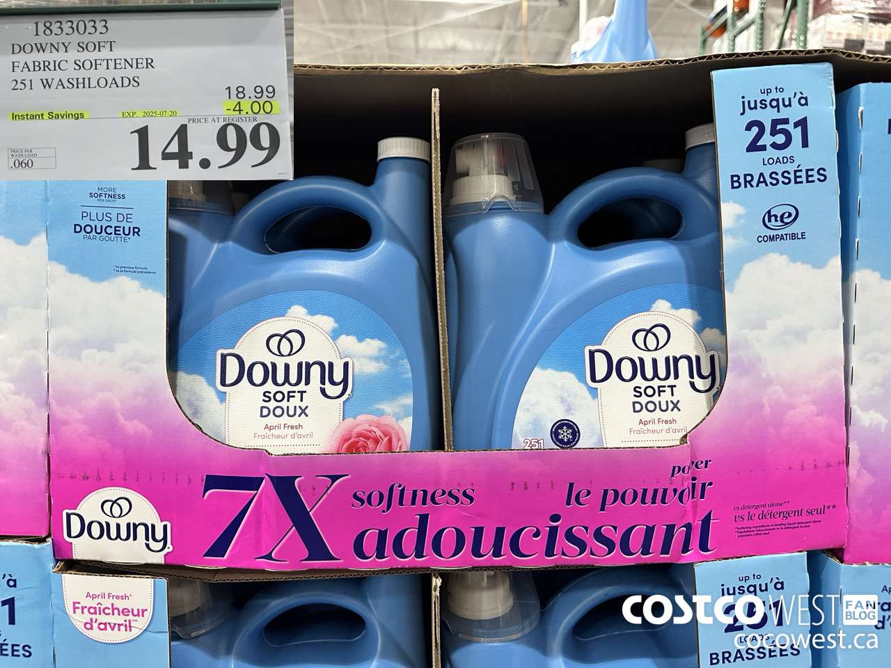 1833033 DOWNY SOFT FABRIC SOFTENER 251 WASHLOADS ($4.00 INSTANT SAVINGS EXPIRES ON 2025-07-20) $14.99