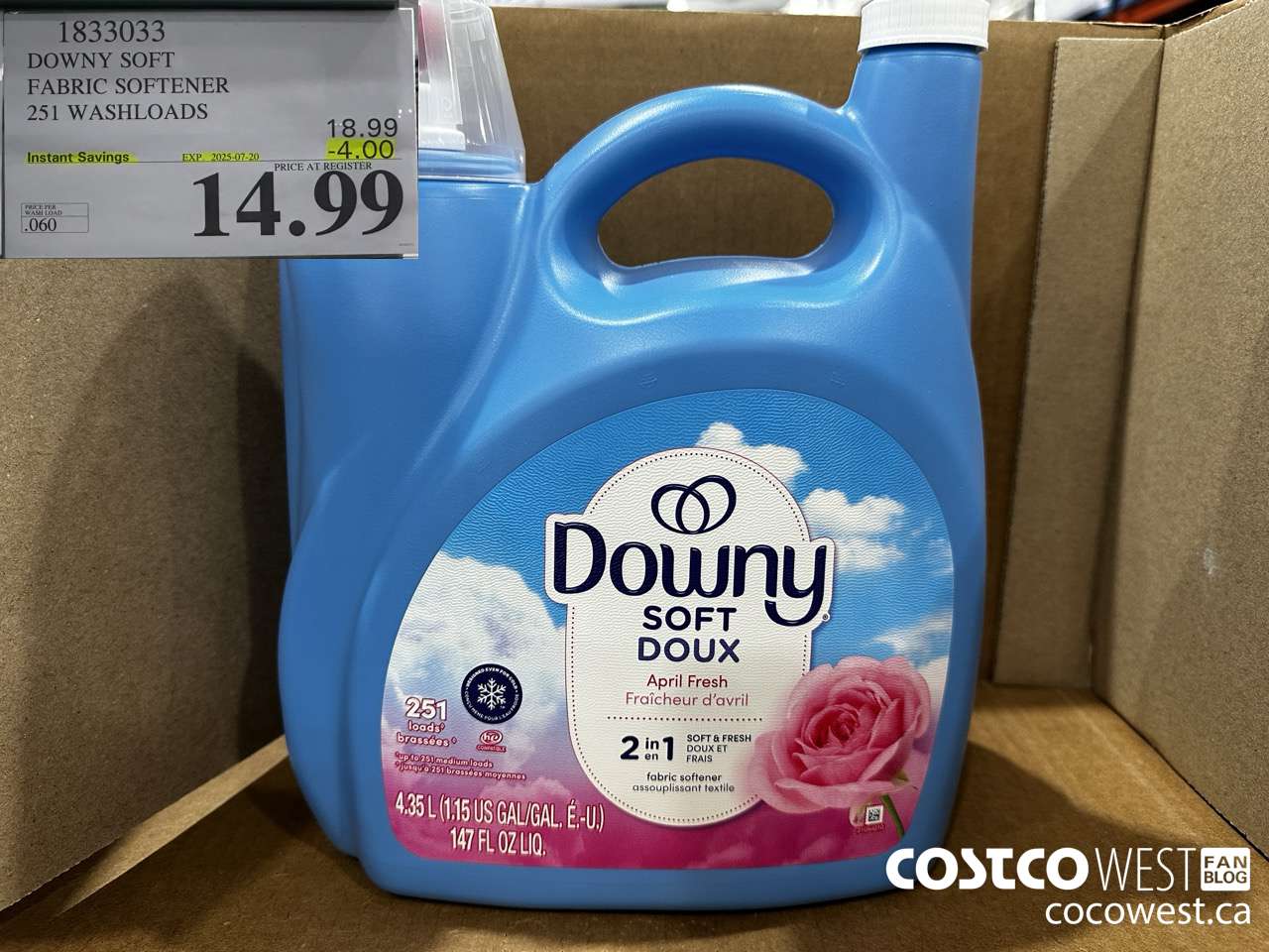 1833033 DOWNY SOFT FABRIC SOFTENER 251 WASHLOADS ($4.00 INSTANT SAVINGS EXPIRES ON 2025-07-20) $14.99
