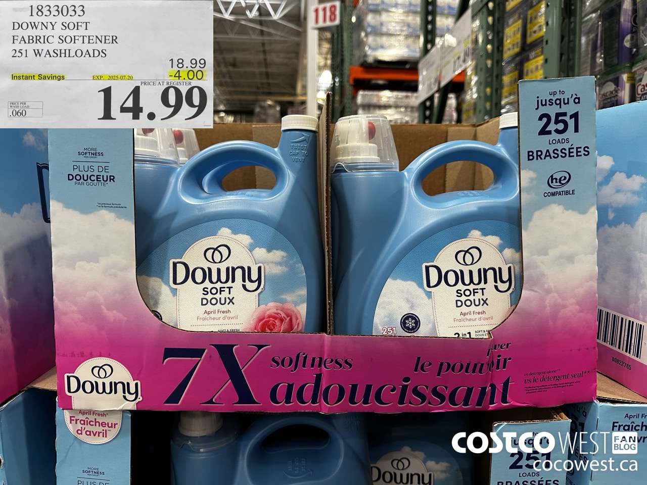 1833033 DOWNY SOFT FABRIC SOFTENER 251 WASHLOADS ($4.00 INSTANT SAVINGS EXPIRES ON 2025-07-20) $14.99