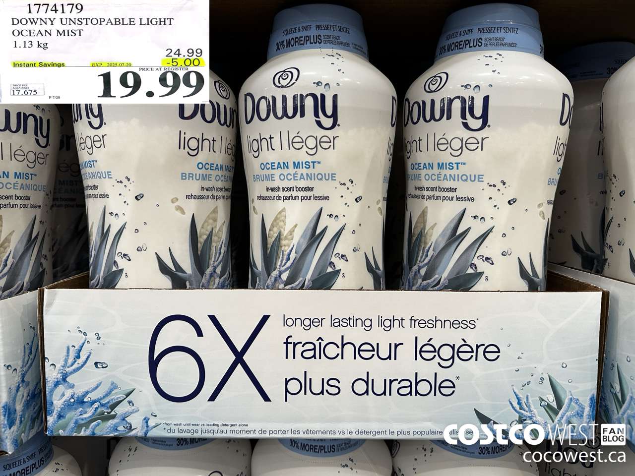 1774179 DOWNY UNSTOPABLE LIGHT OCEAN MIST 1131G ($5.00 INSTANT SAVINGS EXPIRES ON 2025-07-20) $19.99