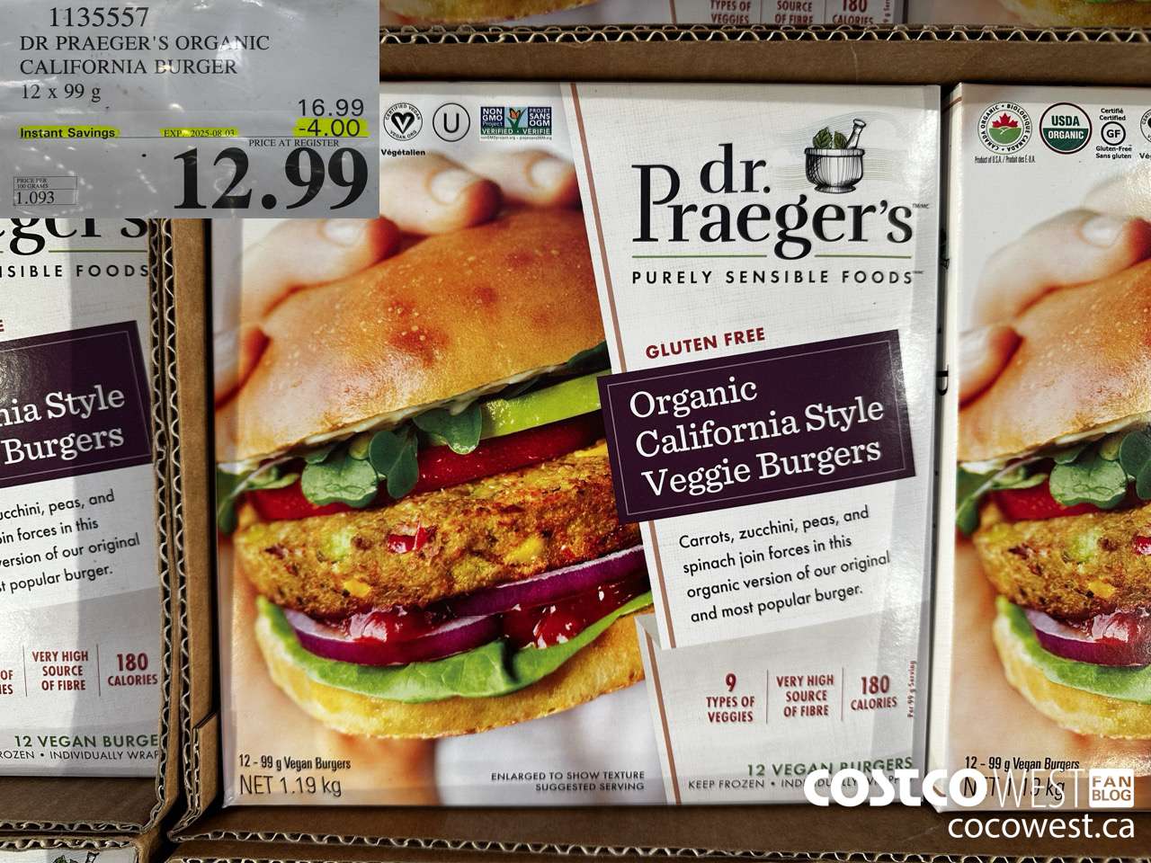 1135557 DR PRAEGER'S ORGANIC CALIFORNIA BURGER 12 x 99 g ($4.00 INSTANT SAVINGS EXPIRES ON 2025-08-03) $12.99