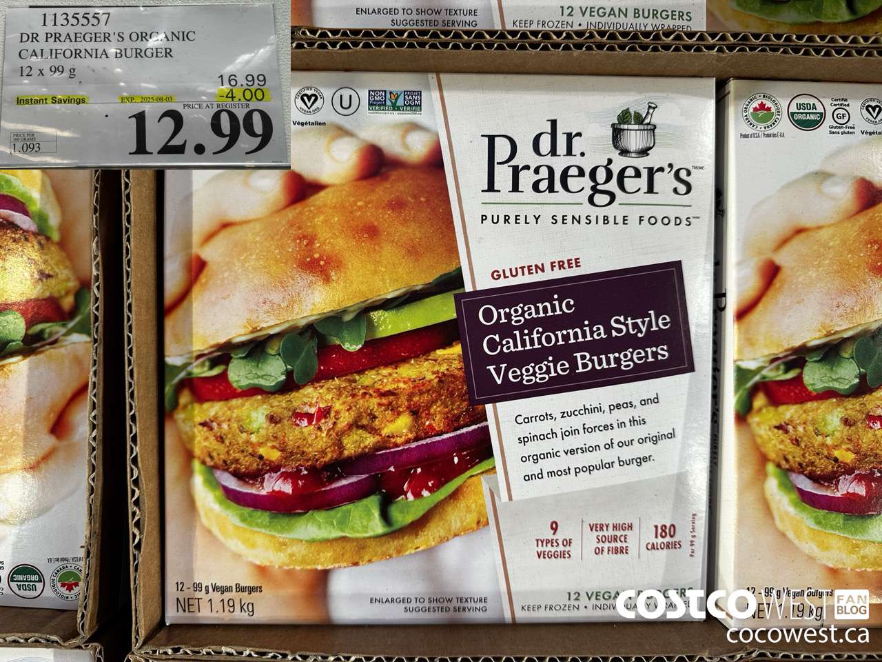 1135557 DR PRAEGER'S ORGANIC CALIFORNIA BURGER 12 x 99 g ($4.00 INSTANT SAVINGS EXPIRES ON 2025-08-03) $12.99
