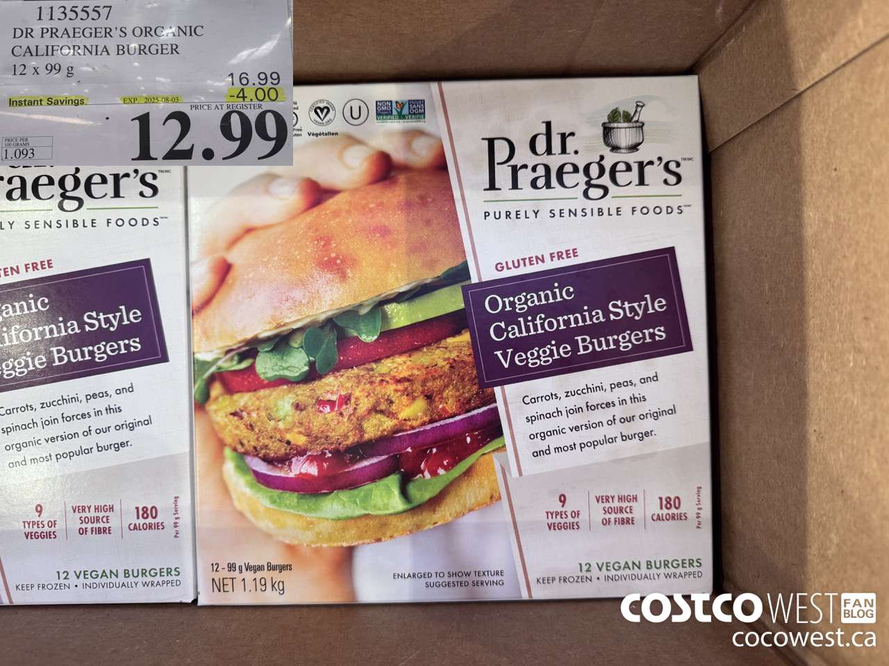 1135557 DR PRAEGER'S ORGANIC CALIFORNIA BURGER 12 x 99 g ($4.00 INSTANT SAVINGS EXPIRES ON 2025-08-03) $12.99