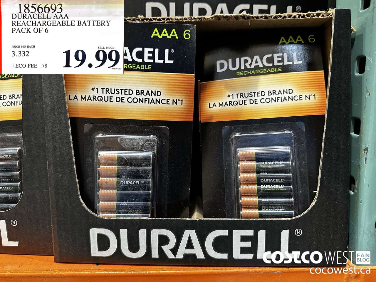 1856693 DURACELL AAA RECHARGEABLE BATTERY PACK OF 6 $19.99