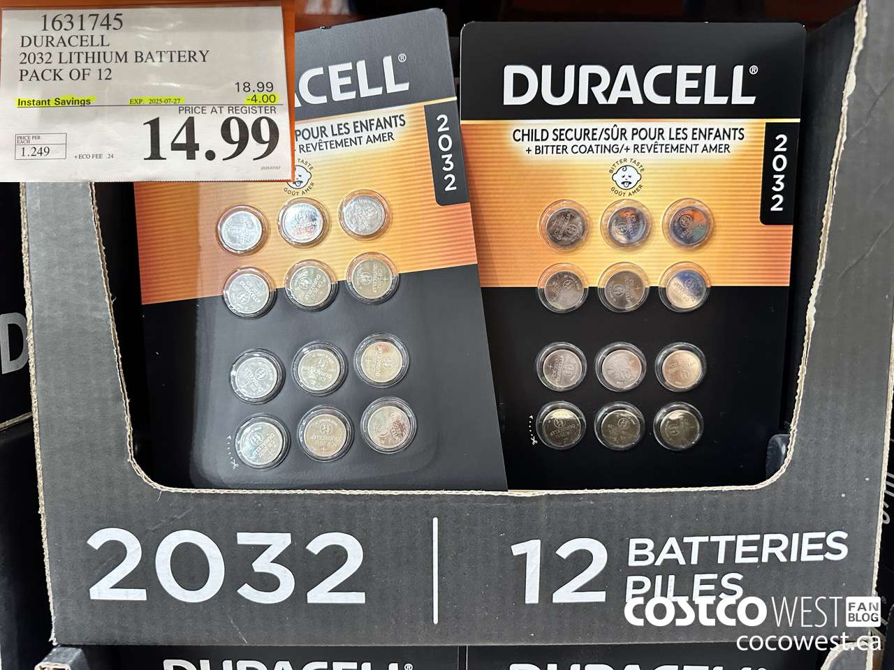 1631745 DURACELL LITHIUM 2032 BATTERY PACK OF 12 ($4.00 INSTANT SAVINGS EXPIRES ON 2025-07-27) $14.99