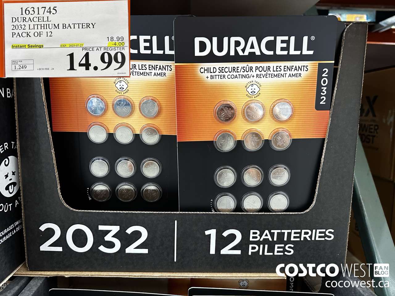 1631745 DURACELL LITHIUM 2032 BATTERY PACK OF 12 ($4.00 INSTANT SAVINGS EXPIRES ON 2025-07-27) $14.99