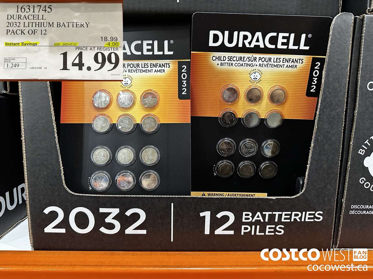1631745 DURACELL LITHIUM 2032 BATTERY PACK OF 12 ($4.00 INSTANT SAVINGS EXPIRES ON 2025-07-27) $14.99