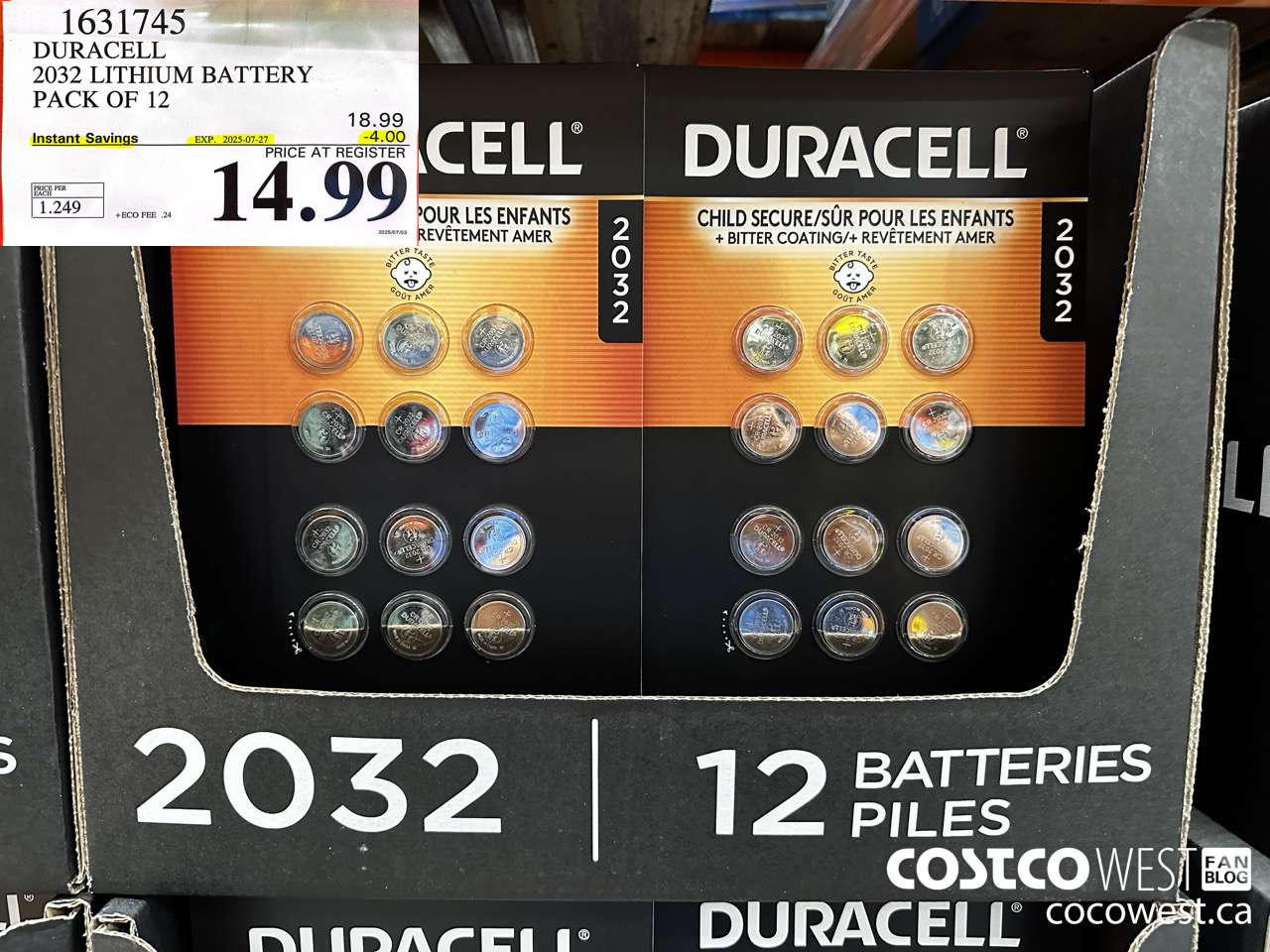 1631745 DURACELL LITHIUM 2032 BATTERY PACK OF 12 ($4.00 INSTANT SAVINGS EXPIRES ON 2025-07-27) $14.99