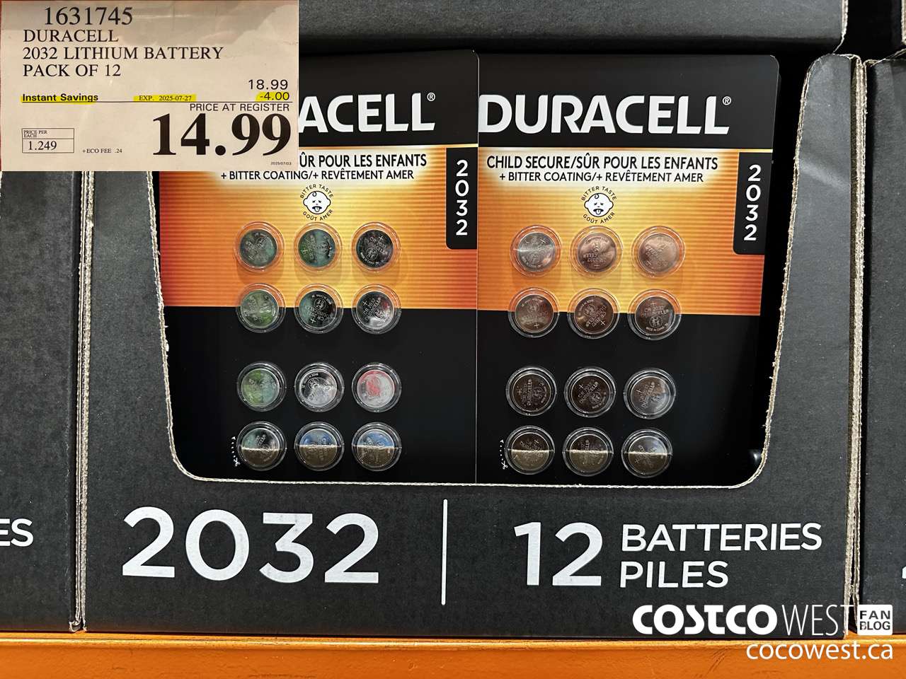 1631745 DURACELL LITHIUM 2032 BATTERY PACK OF 12 ($4.00 INSTANT SAVINGS EXPIRES ON 2025-07-27) $14.99