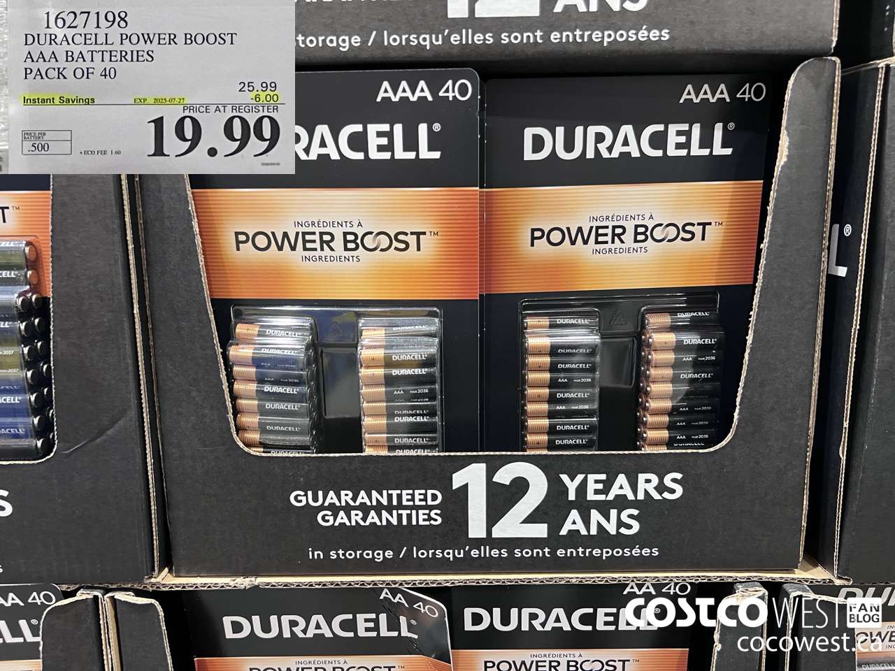 1627198 DURACELL POWER BOOST AAA BATTERIES PACK OF 40 ($6.00 INSTANT SAVINGS EXPIRES ON 2025-07-27) $19.99