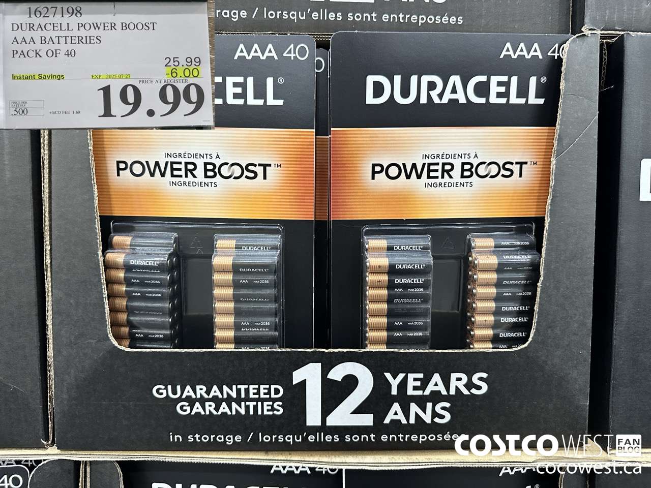 1627198 DURACELL POWER BOOST AAA BATTERIES PACK OF 40 ($6.00 INSTANT SAVINGS EXPIRES ON 2025-07-27) $19.99