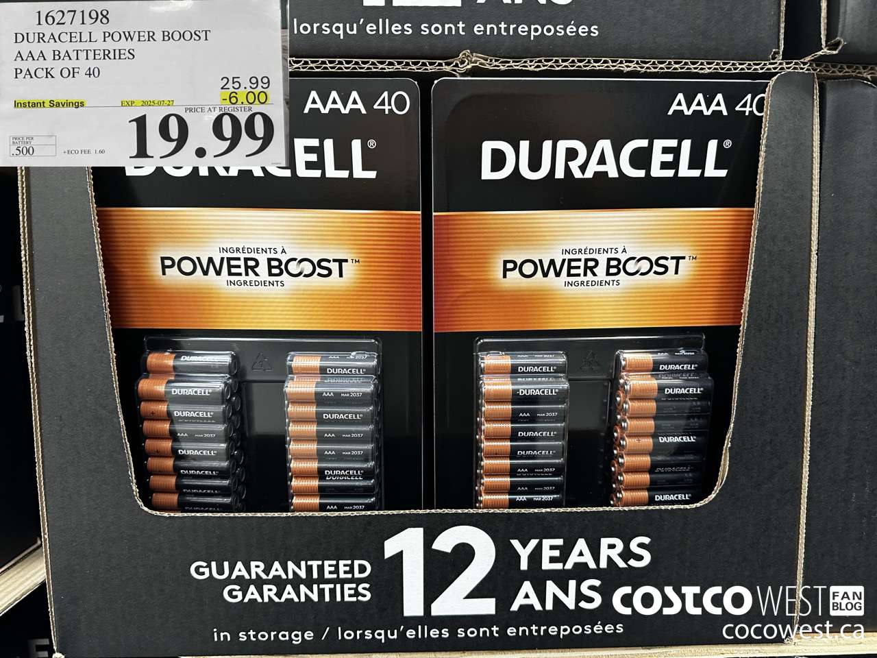 1627198 DURACELL POWER BOOST AAA BATTERIES PACK OF 40 ($6.00 INSTANT SAVINGS EXPIRES ON 2025-07-27) $19.99