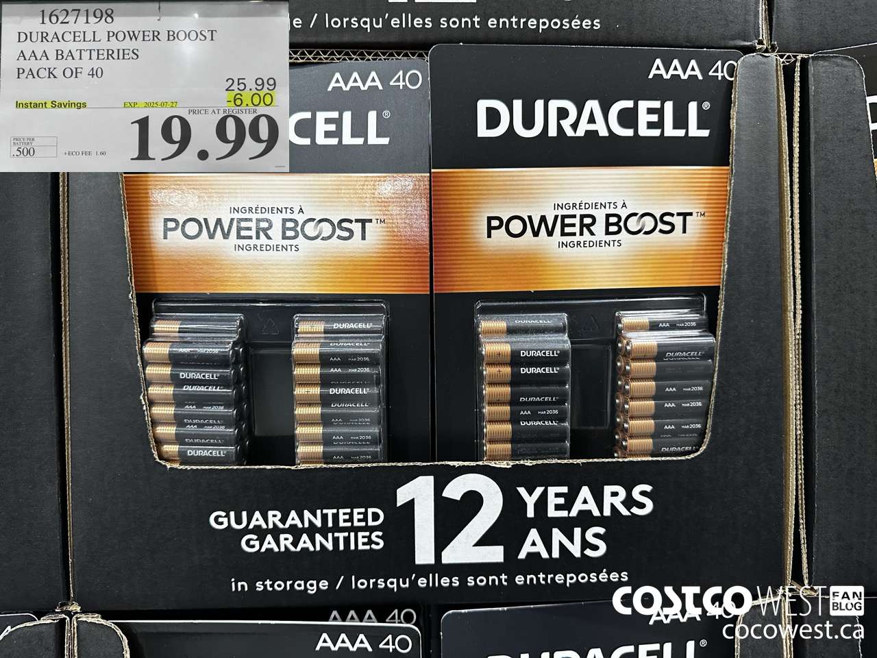 1627198 DURACELL POWER BOOST AAA BATTERIES PACK OF 40 ($6.00 INSTANT SAVINGS EXPIRES ON 2025-07-27) $19.99
