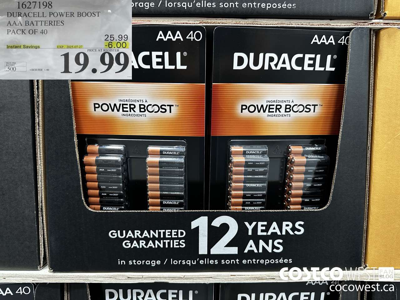 1627198 DURACELL POWER BOOST AAA BATTERIES PACK OF 40 ($6.00 INSTANT SAVINGS EXPIRES ON 2025-07-27) $19.99