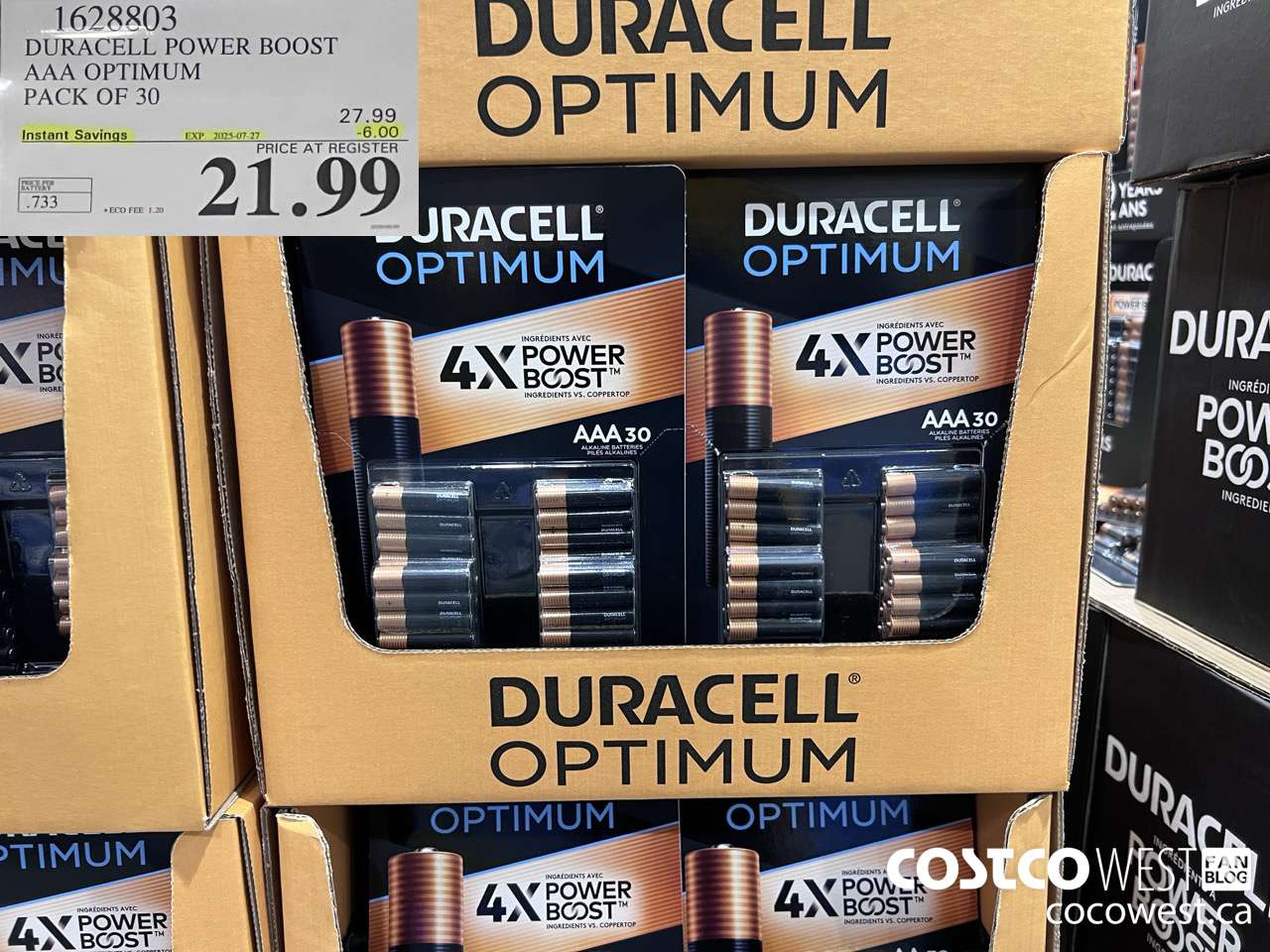 1628803 DURACELL POWER BOOST AAA OPTIMUM PACK OF 30 ($6.00 INSTANT SAVINGS EXPIRES ON 2025-07-27) $21.99