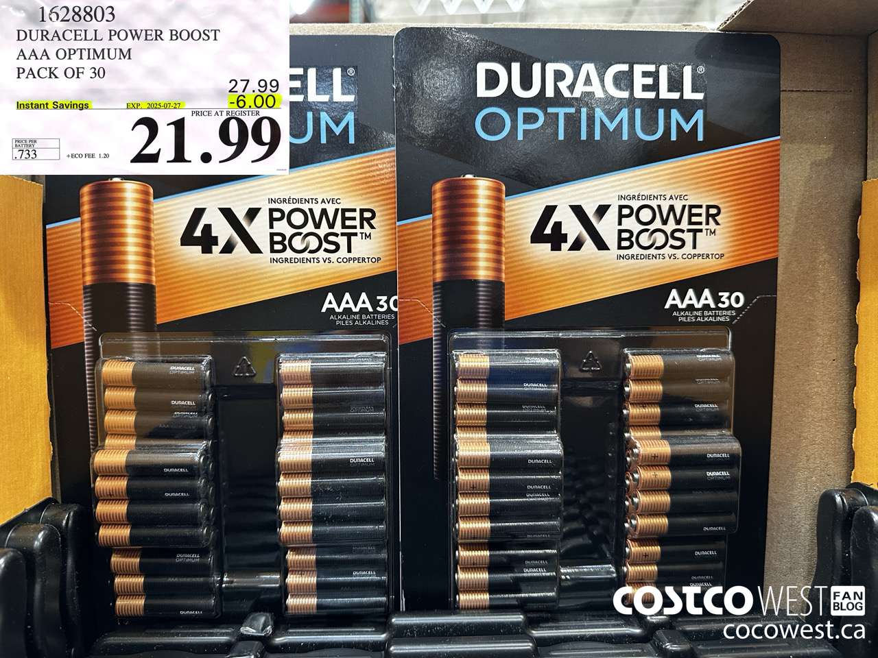 1628803 DURACELL POWER BOOST AAA OPTIMUM PACK OF 30 ($6.00 INSTANT SAVINGS EXPIRES ON 2025-07-27) $21.99