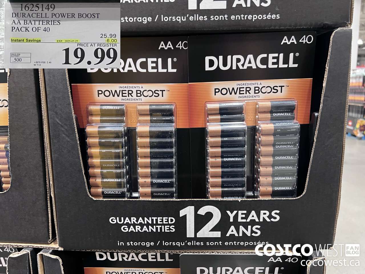1625149 DURACELL POWER BOOST AA BATTERIES PACK OF 40 ($6.00 INSTANT SAVINGS EXPIRES ON 2025-07-27) $19.99