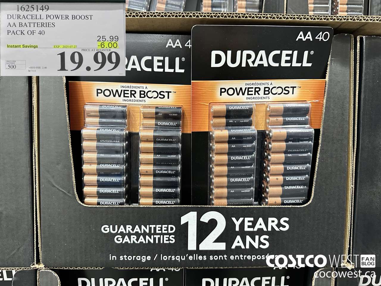 1625149 DURACELL POWER BOOST AA BATTERIES PACK OF 40 ($6.00 INSTANT SAVINGS EXPIRES ON 2025-07-27) $19.99