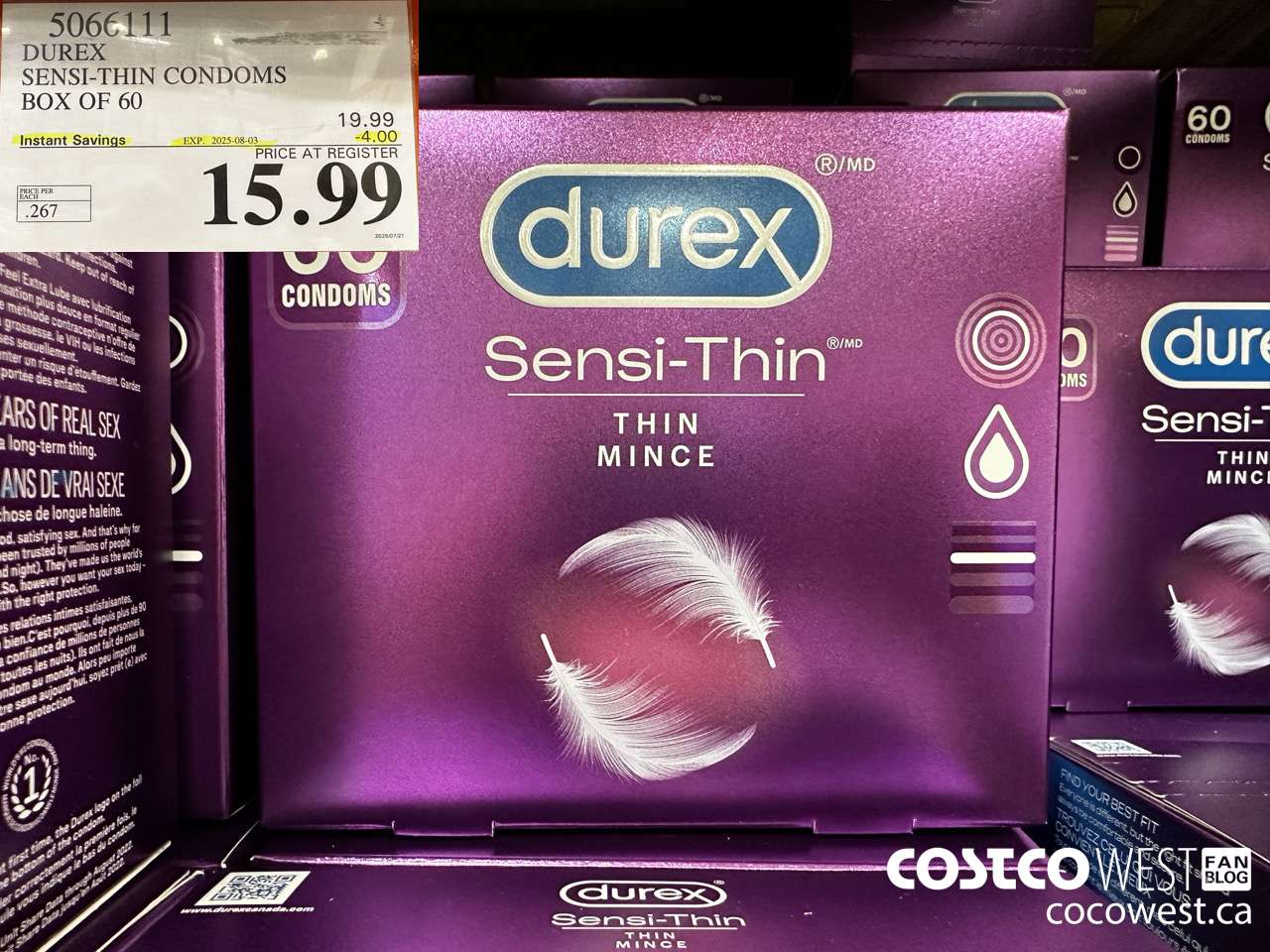 5066111 DUREX SENSI-THIN CONDOMS BOX OF 60 ($4.00 INSTANT SAVINGS EXPIRES ON 2025-08-03) $15.99