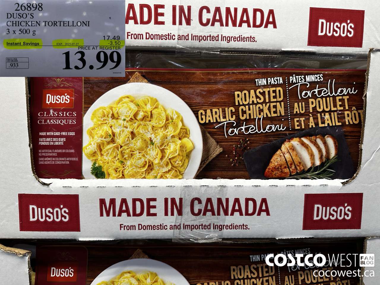 26898 DUSO'S CHICKEN TORTELLONI 3 x 500 g ($3.50 INSTANT SAVINGS EXPIRES ON 2025-07-27) $13.99