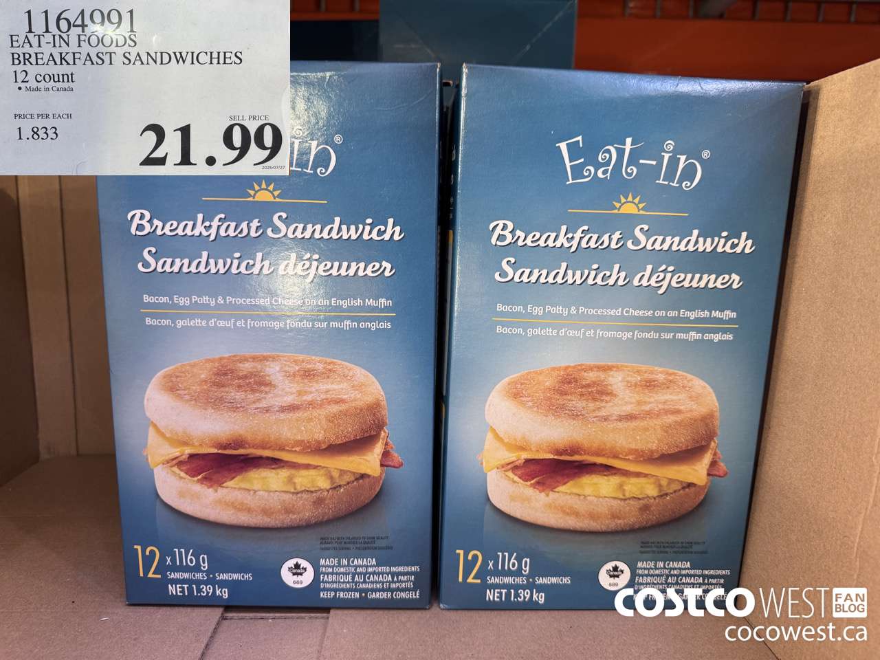 1164991 EAT-IN FOODS BREAKFAST SANDWICHES 12 COUNT $21.99