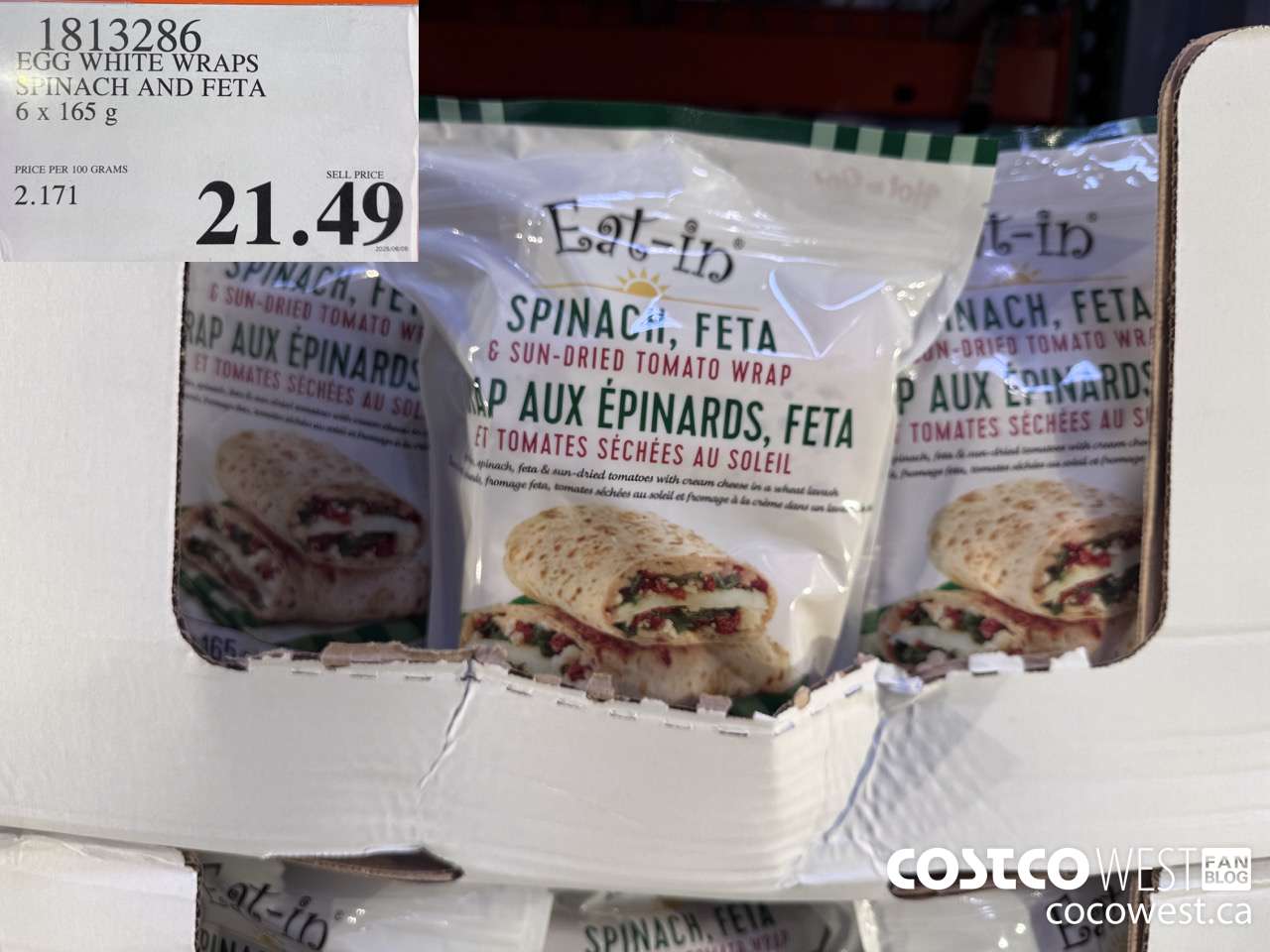 1813286 EGG WHITE WRAPS SPINACH AND FETA 6 X 165G $21.49