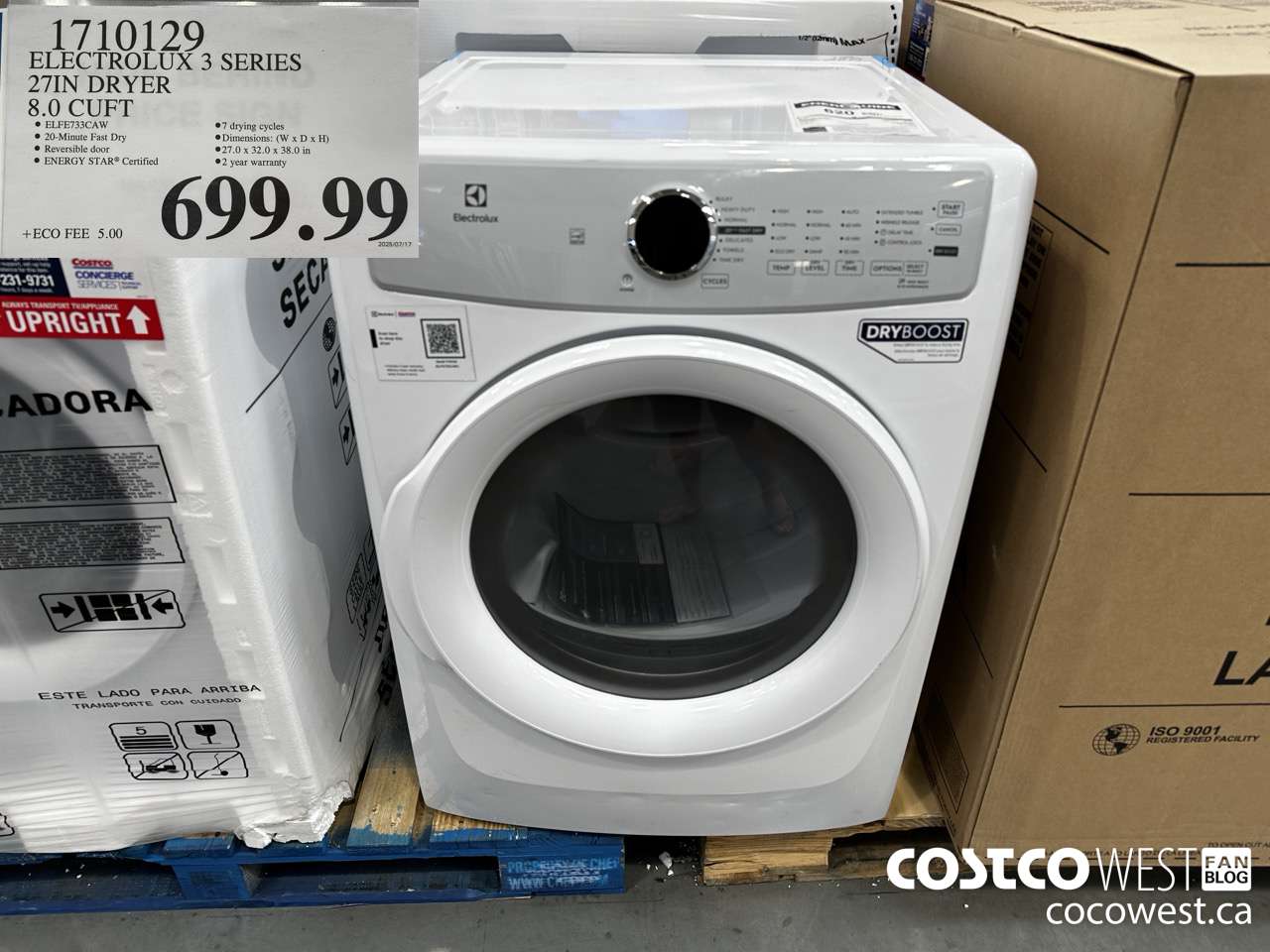 1710129 ELECTROLUX 3 SERIES 27IN DRYER 8.0CUFT $699.99