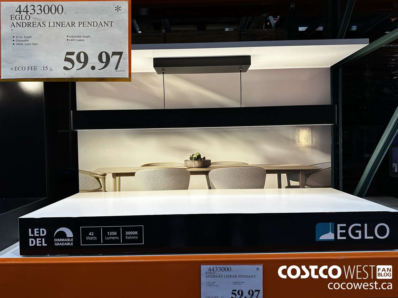 4433000 ELGO ANDREAS LINEAR PENDANT $59.97