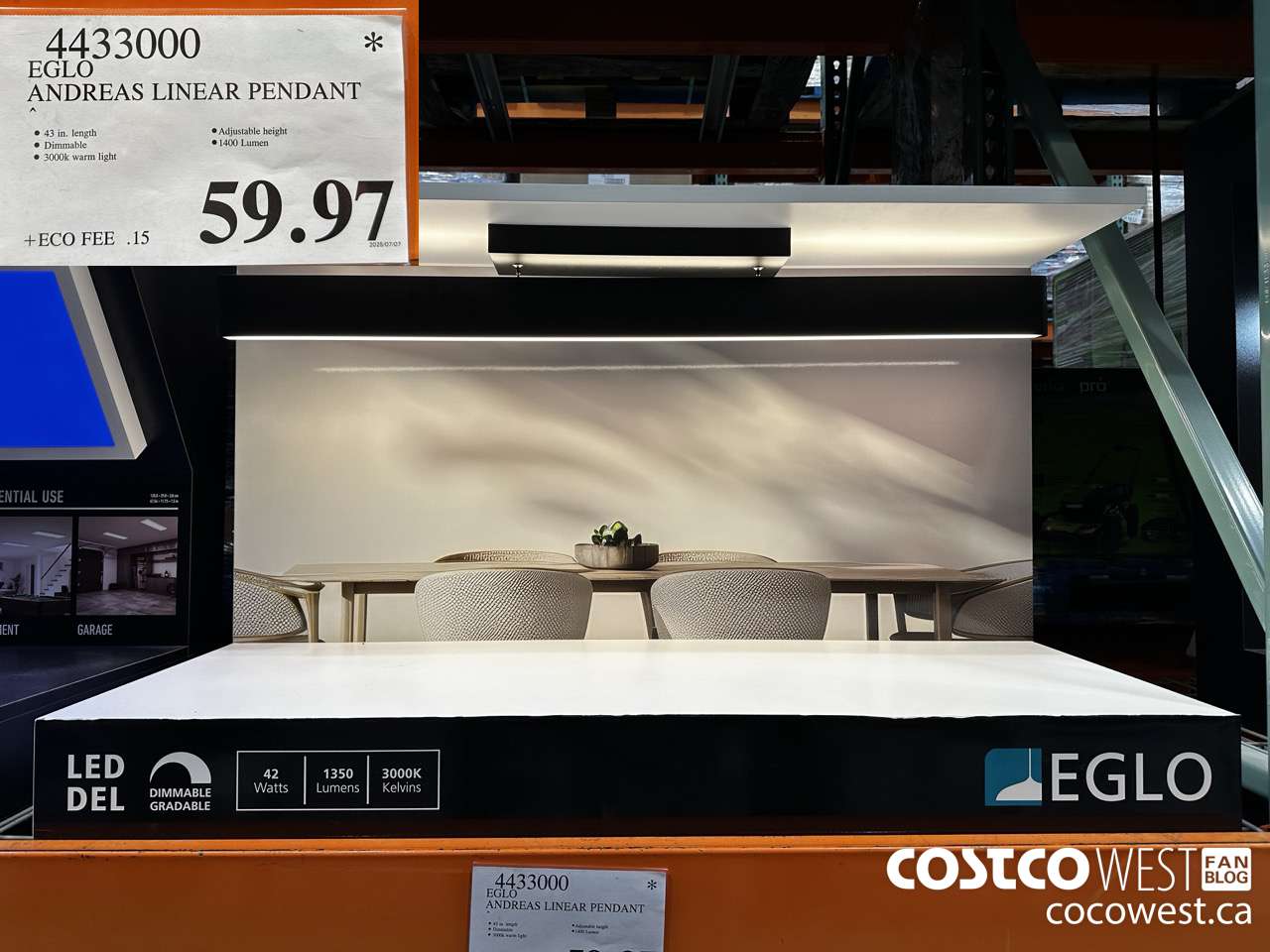 4433000 ELGO ANDREAS LINEAR PENDANT $59.97