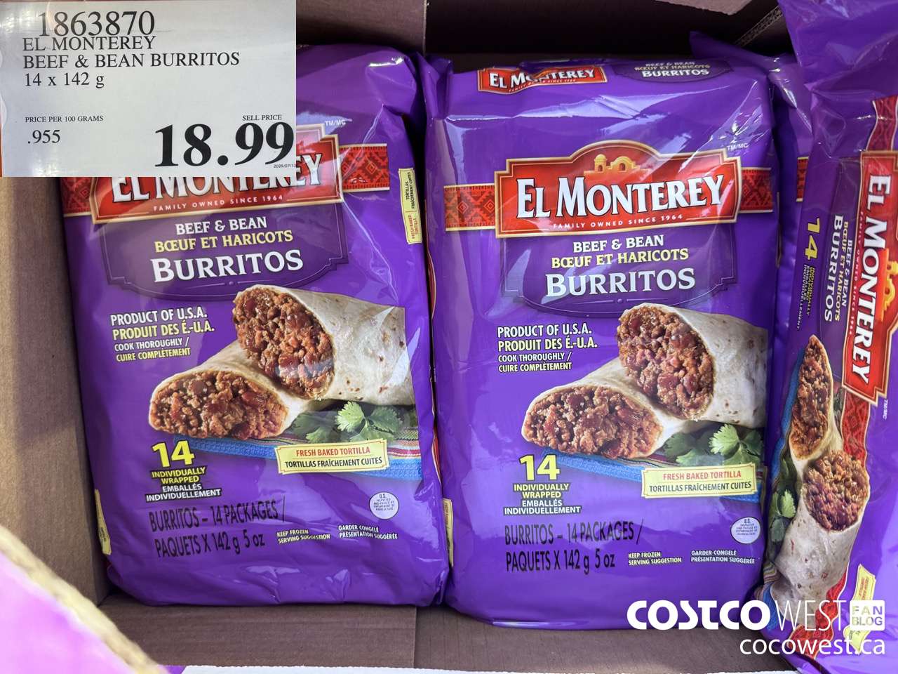 1863870 EL MONTEREY BEEF & BEAN BURRITOS 14 X 142G $18.99