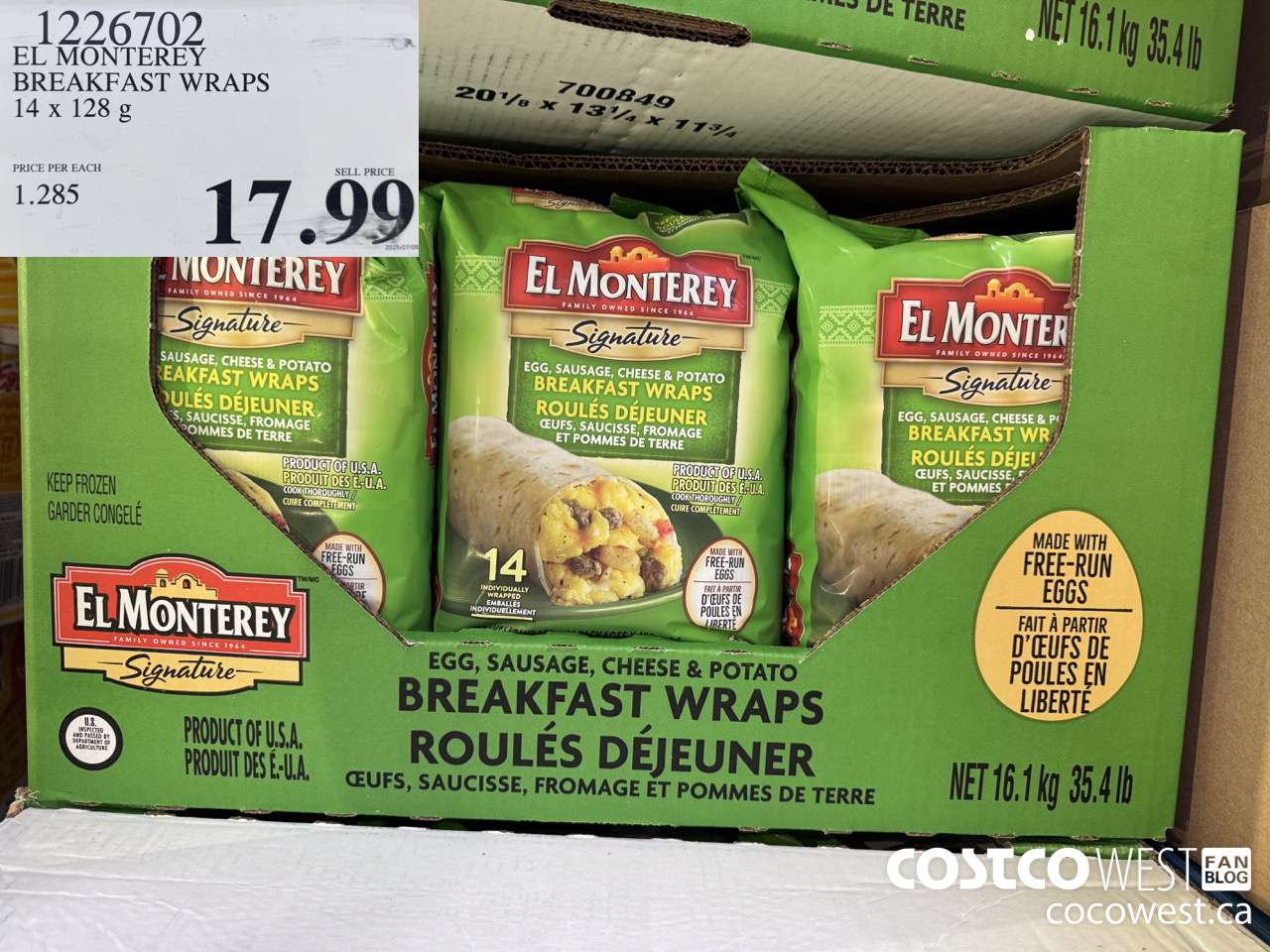 1226702 EL MONTEREY BREAKFAST WRAPS 14 x 128 g $17.99
