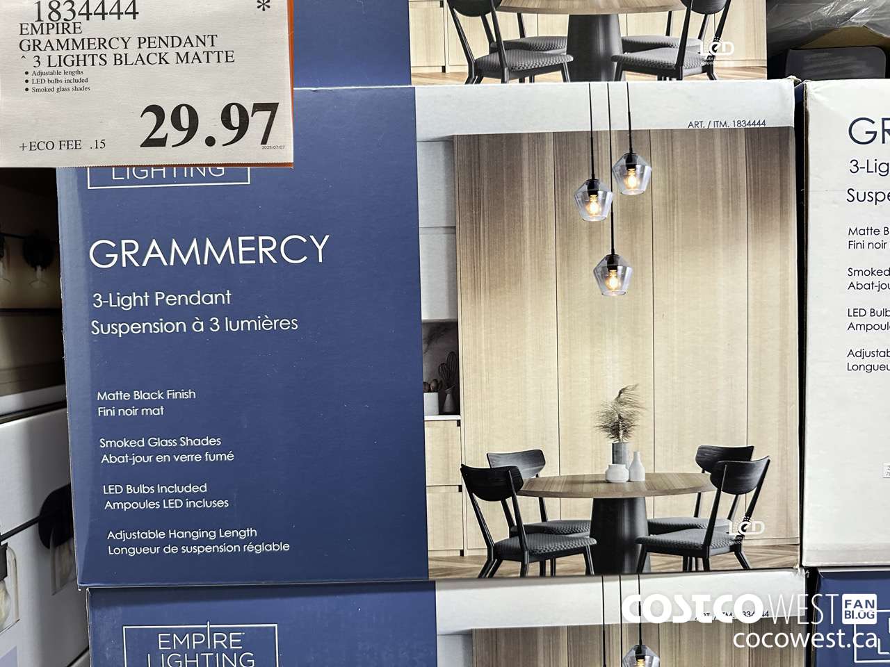 1834444 EMPIRE GRAMMERCY PENDANT 3 LIGHTS BLACK MATTE $29.97