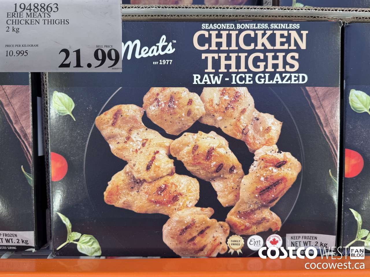 1948863 ERIE MEATS CHICKEN THIGHS 2 KG $21.99