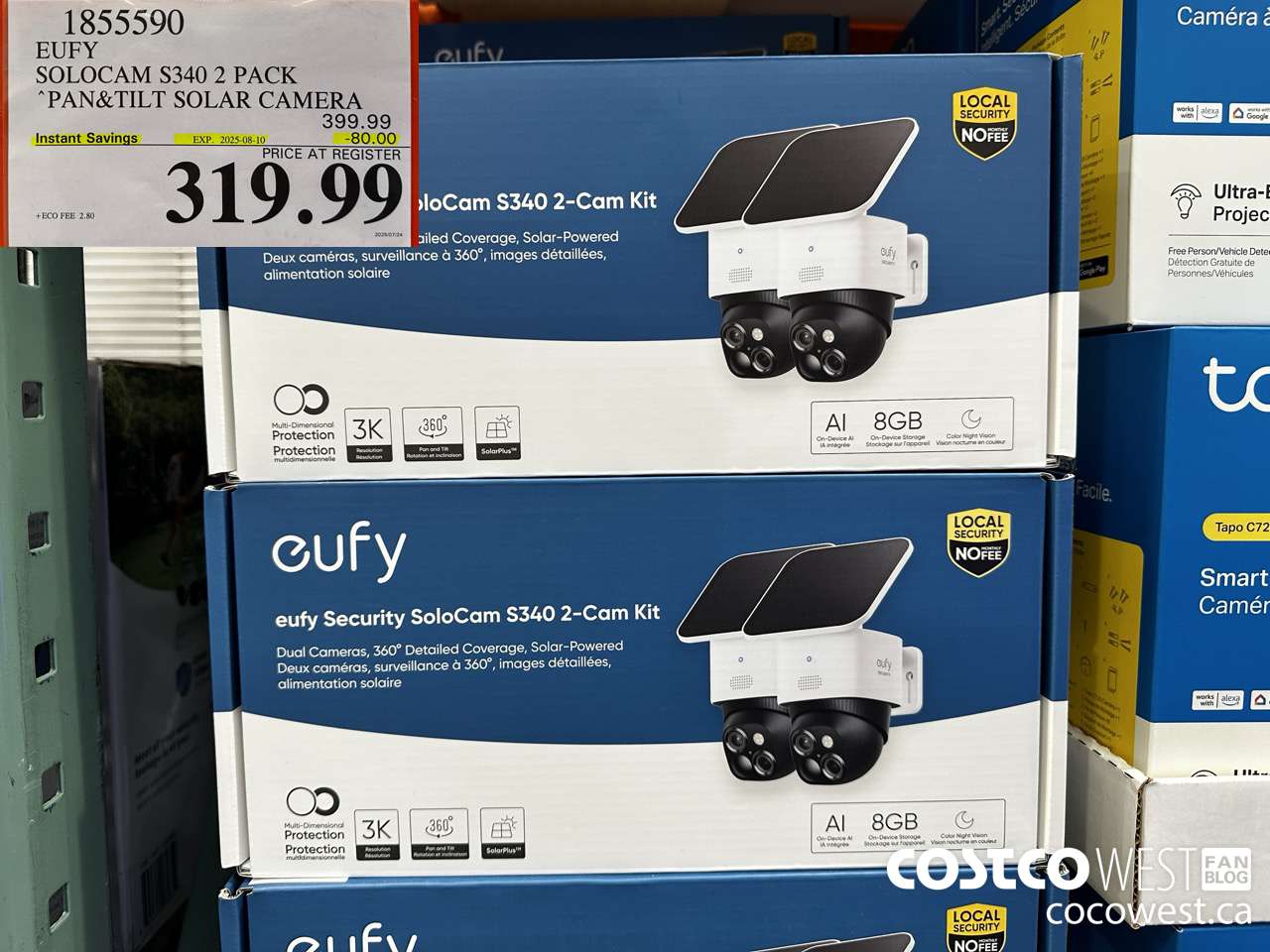 1855590 EUFY SOLOCAM S340 2 PACK PAN&TILT SOLAR CAMERA ($80.00 INSTANT SAVINGS EXPIRES ON 2025-08-10) $319.99