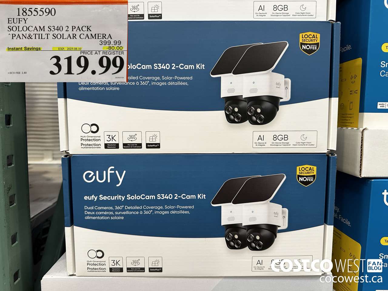 1855590 EUFY SOLOCAM S340 2 PACK PAN&TILT SOLAR CAMERA ($80.00 INSTANT SAVINGS EXPIRES ON 2025-08-10) $319.99