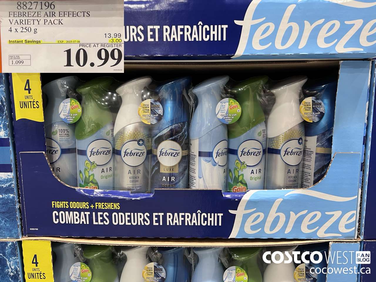 8827196 FEBREZE AIR EFFECTS VARIETY PACK 4 X 250 G ($3.00 INSTANT SAVINGS EXPIRES ON 2025-07-06) $10.99