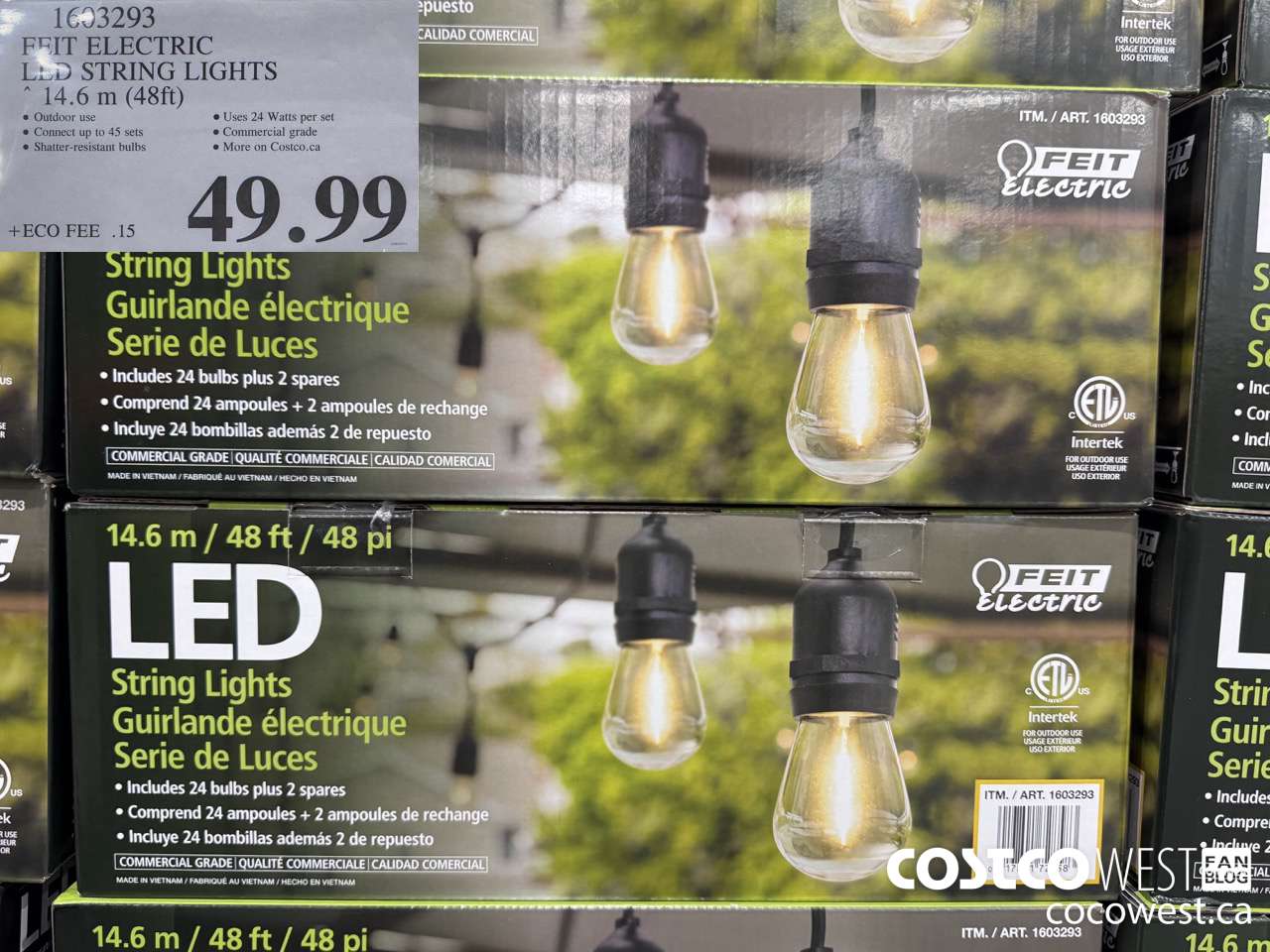 1603293 FEIT ELECTRIC LED STRING LIGHTS 14.6 M (48FT) $49.99