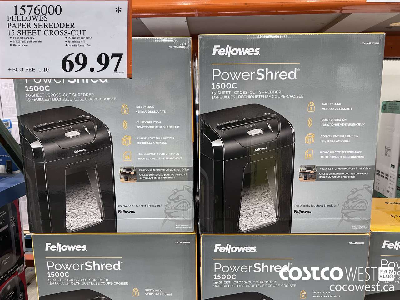1576000 FELLOWES PAPER SHREDDER 15 SHEET CROSS-CUT $69.97