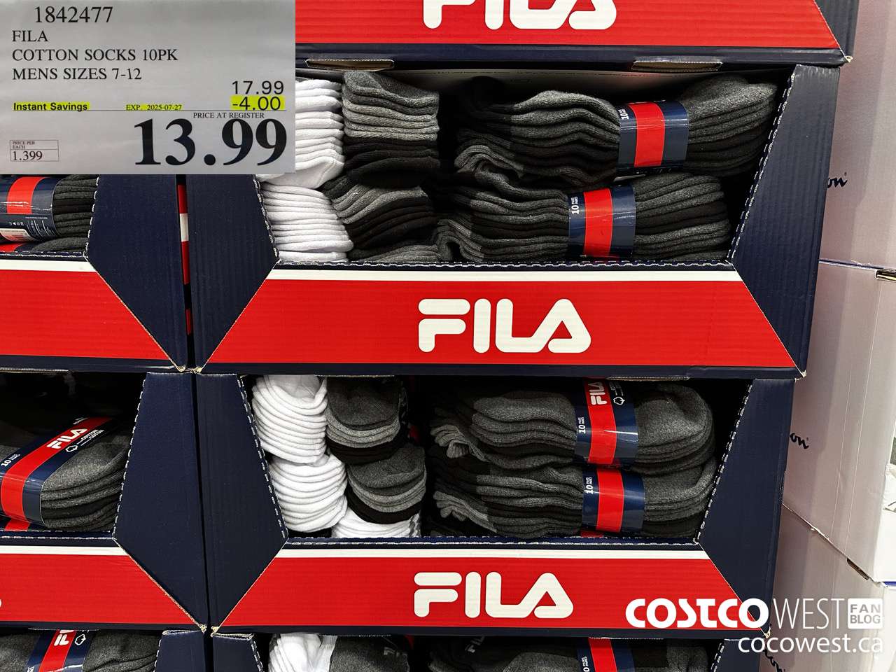 1842477 FILA COTTON SOCKS 10PK MENS SIZES 7-12 ($4.00 INSTANT SAVINGS EXPIRES ON 2025-07-27) $13.99