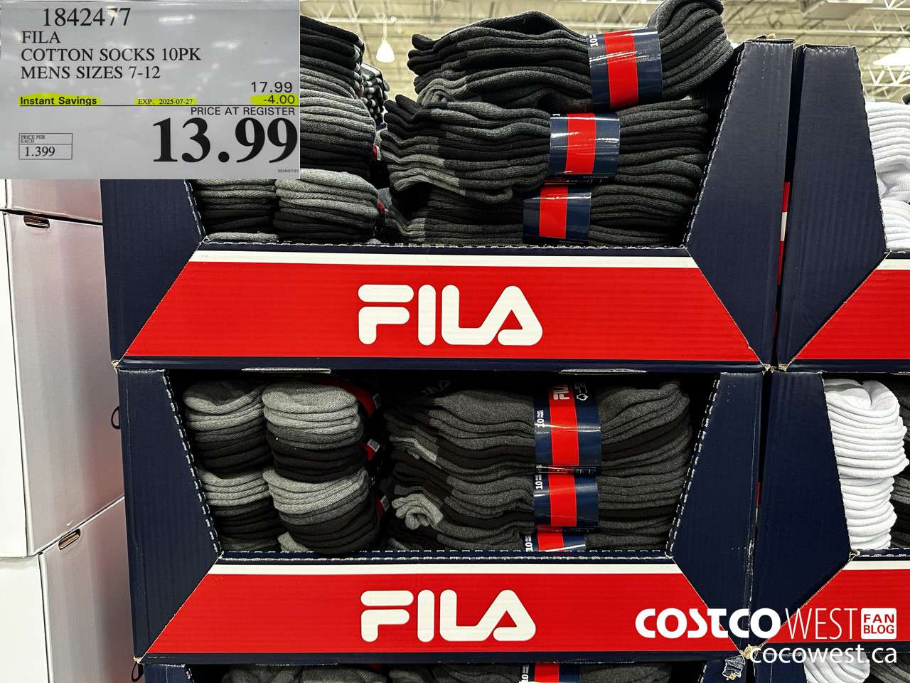 1842477 FILA COTTON SOCKS 10PK MENS SIZES 7-12 ($4.00 INSTANT SAVINGS EXPIRES ON 2025-07-27) $13.99