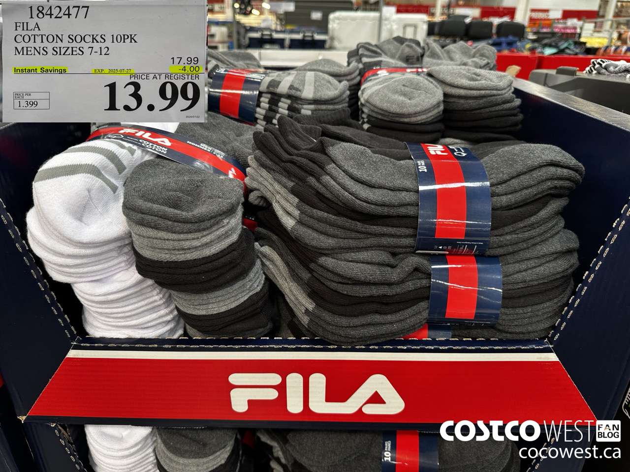 1842477 FILA COTTON SOCKS 10PK MENS SIZES 7-12 ($4.00 INSTANT SAVINGS EXPIRES ON 2025-07-27) $13.99