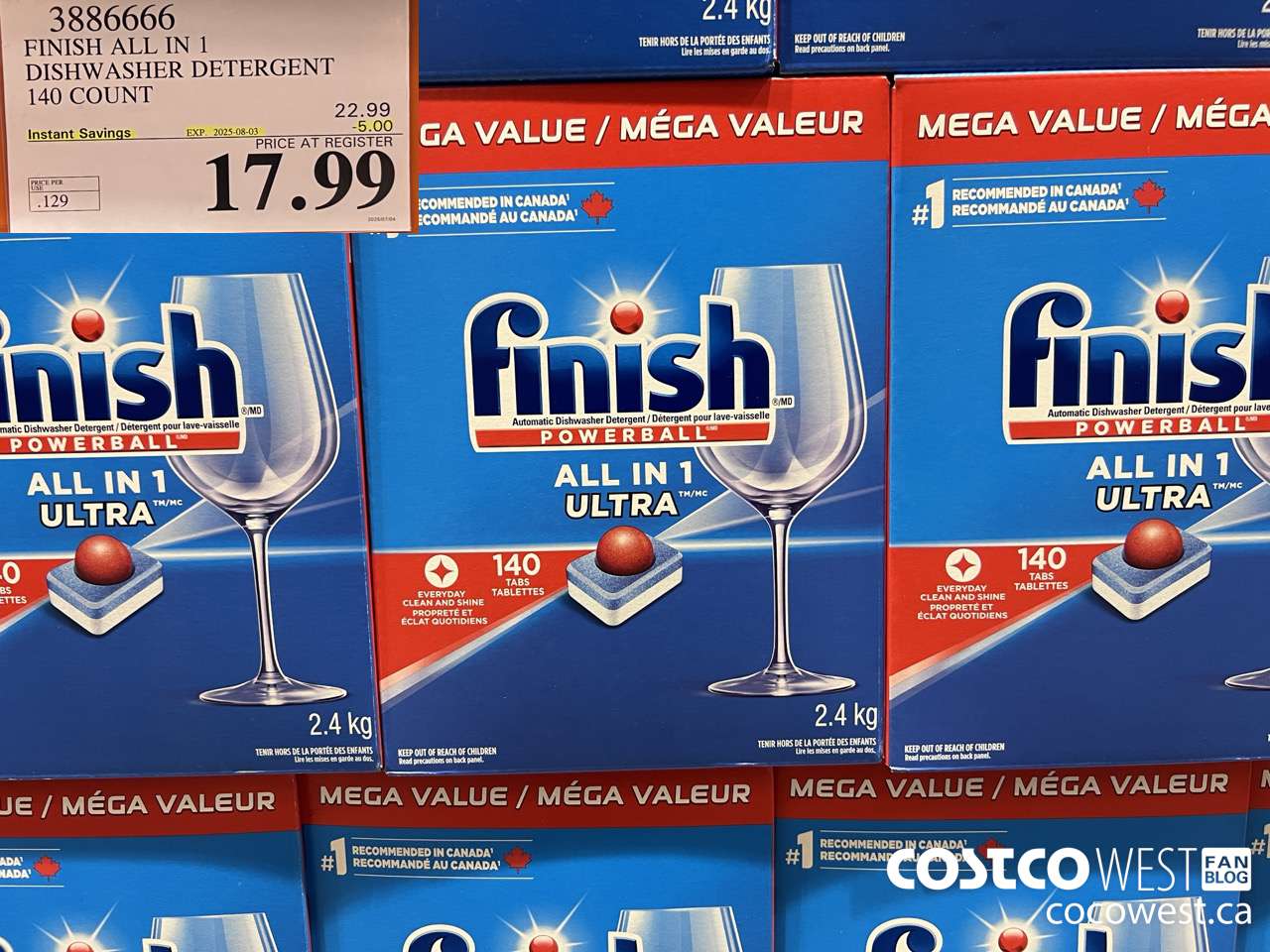 3886666 FINISH ALL IN 1 DISHWASHER DETERGENT 140 COUNT ($5.00 INSTANT SAVINGS EXPIRES ON 2025-08-03) $17.99